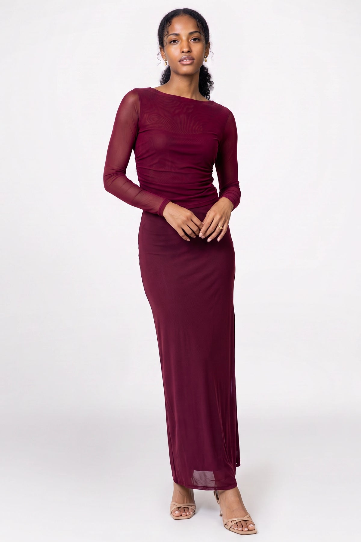 Maddie Cowl Back Mesh Long Sleeve Top