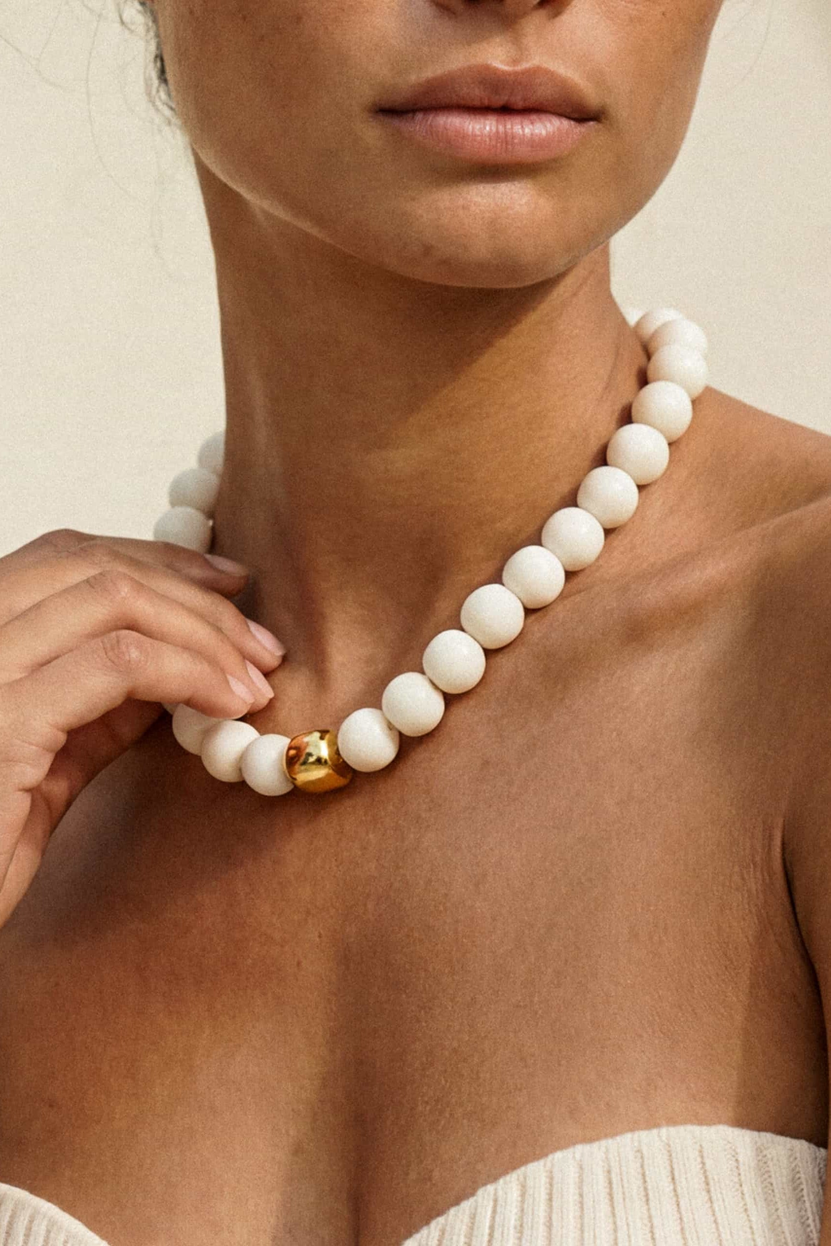 Power Bead Statement Necklace In Bone