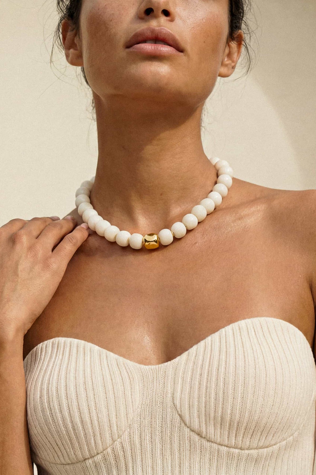 Power Bead Statement Necklace In Bone