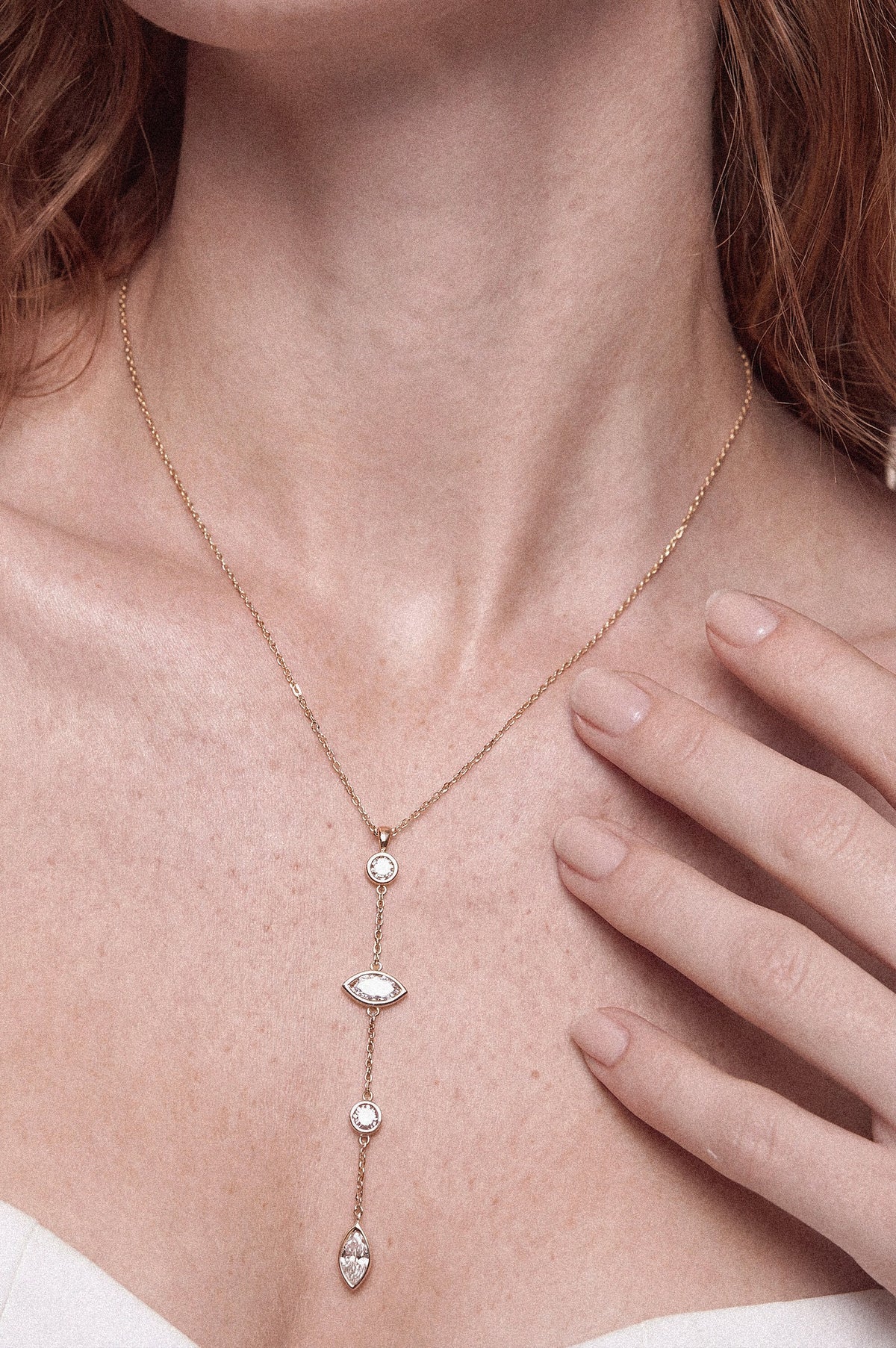 Crystal Cascade Lariat Necklace