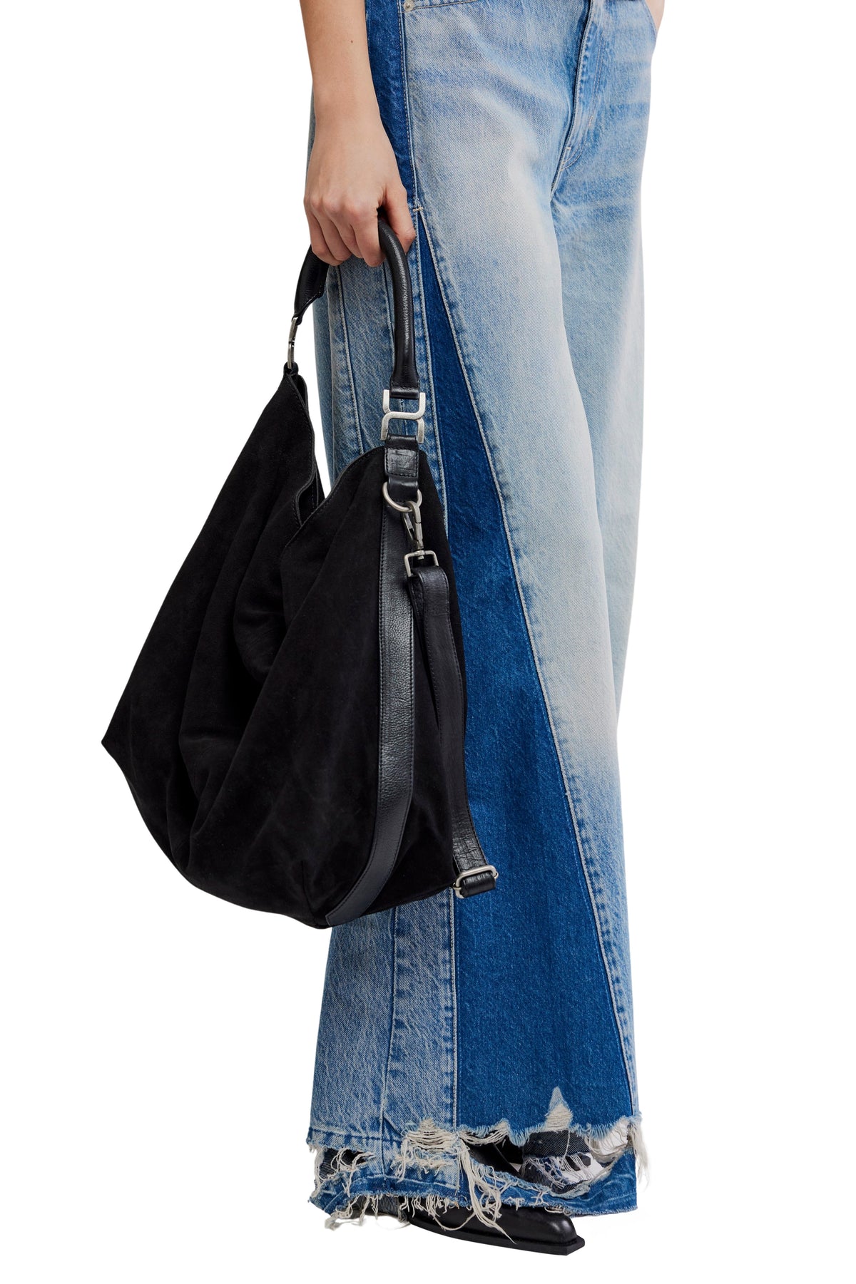 Suzie Suede Clouch Tote In Black