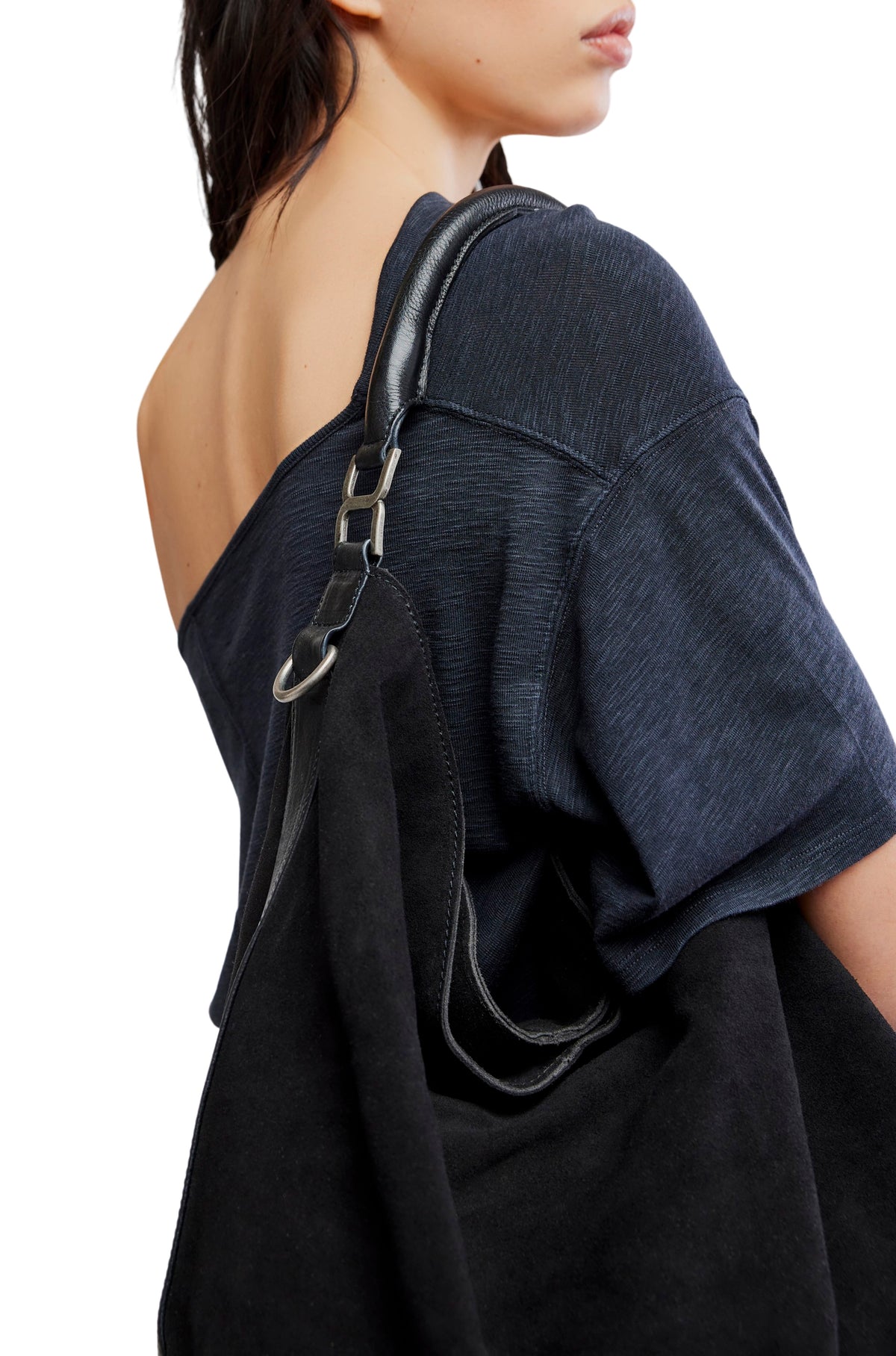 Suzie Suede Clouch Tote In Black