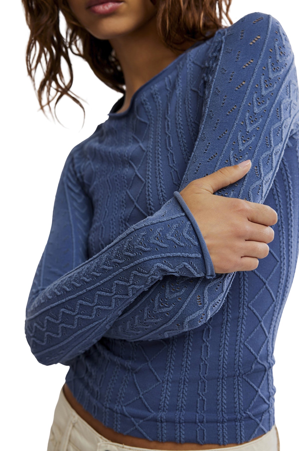 So Soft Seamless Modal Cable Long Sleeve In Vintage Indigo