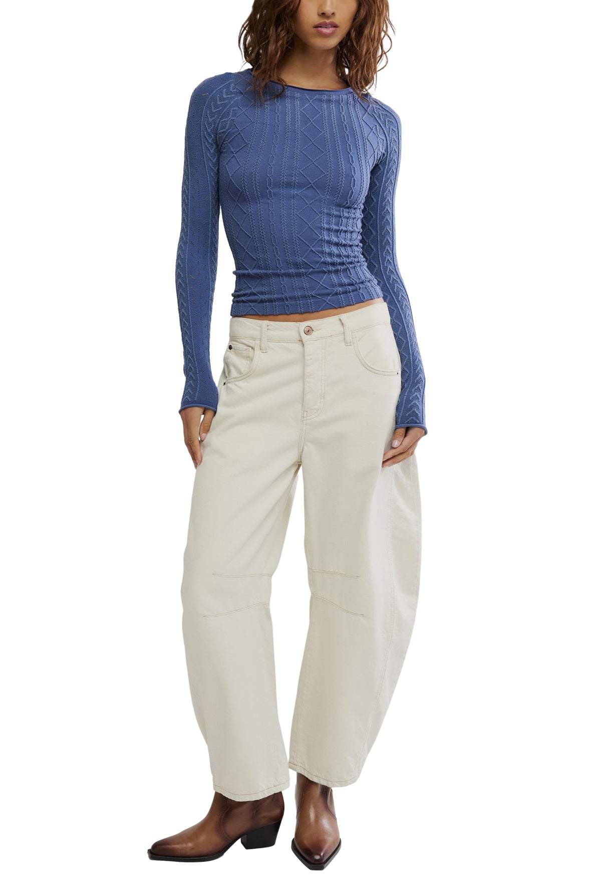 So Soft Seamless Modal Cable Long Sleeve In Vintage Indigo