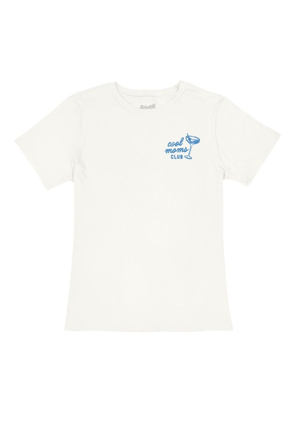The Cool Mom Tee by Original Retro Brand is a white short-sleeve tri-blend shirt with "cool mom CLUB" and a martini glass graphic on the left chest, plus a tagless collar for extra comfort.