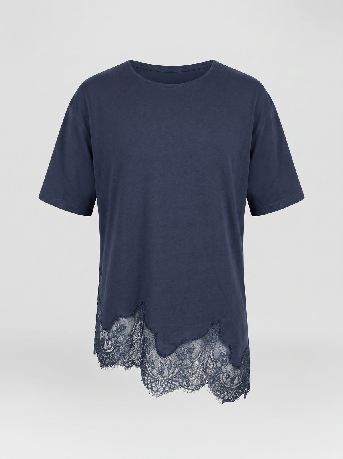 Jane Lace Trim Short Sleeve Tee In Navy