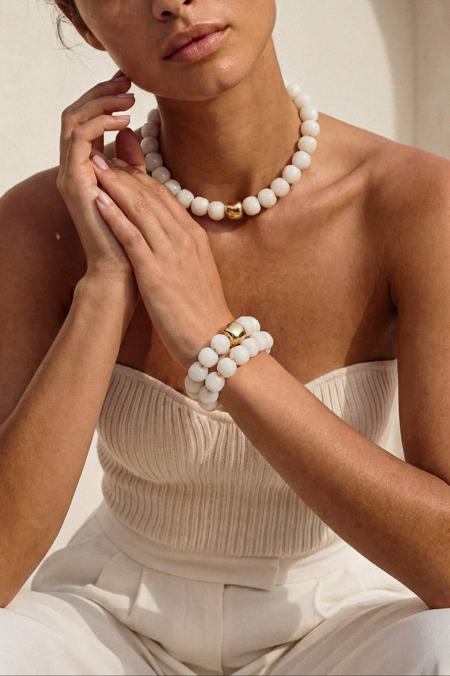 Power Bead Statement Necklace In Bone