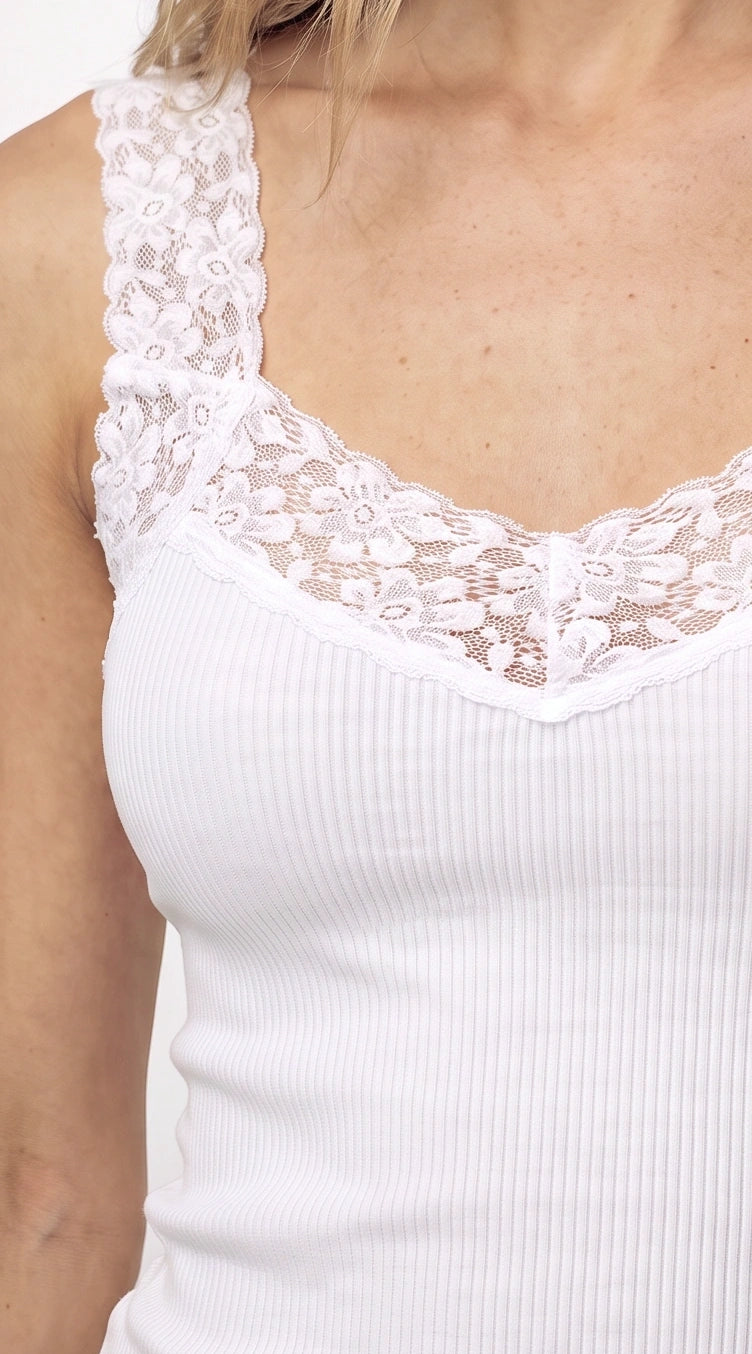 Lace Trim Seamless Tank In White