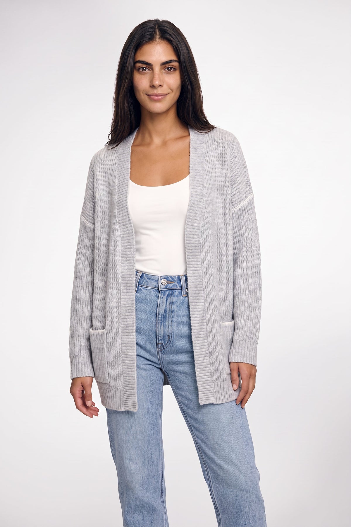 Open Knit Oversize Cardigan In Light Gray