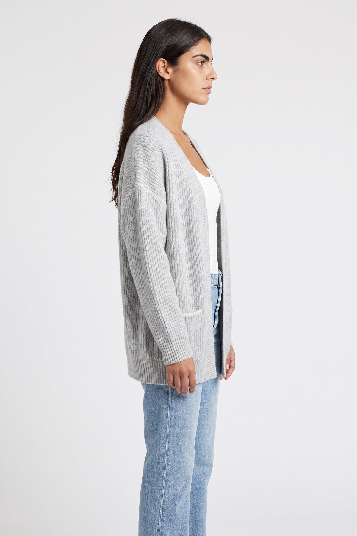 Open Knit Oversize Cardigan In Light Gray