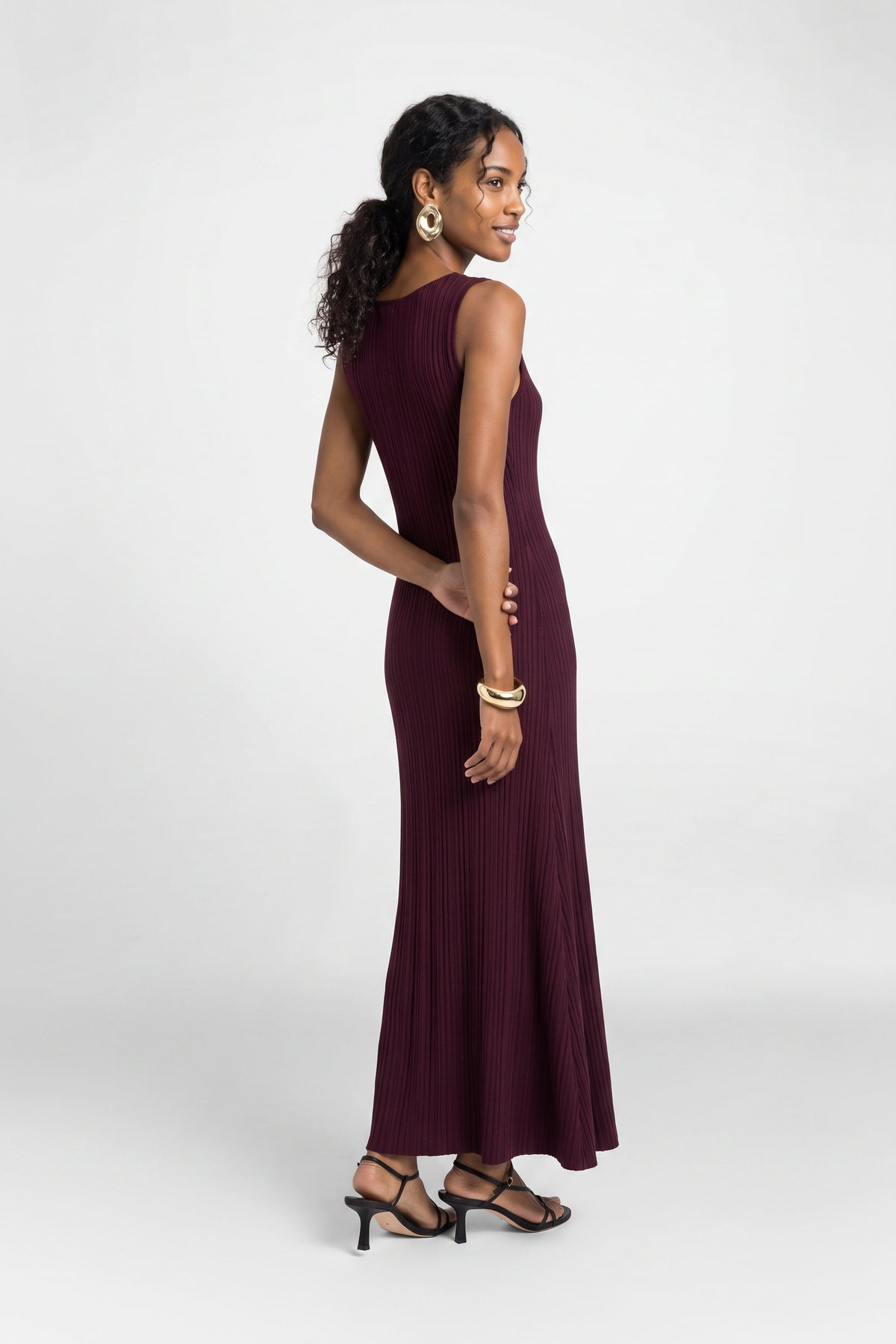 Liza Boat Neck Wide Rib Midi Dress