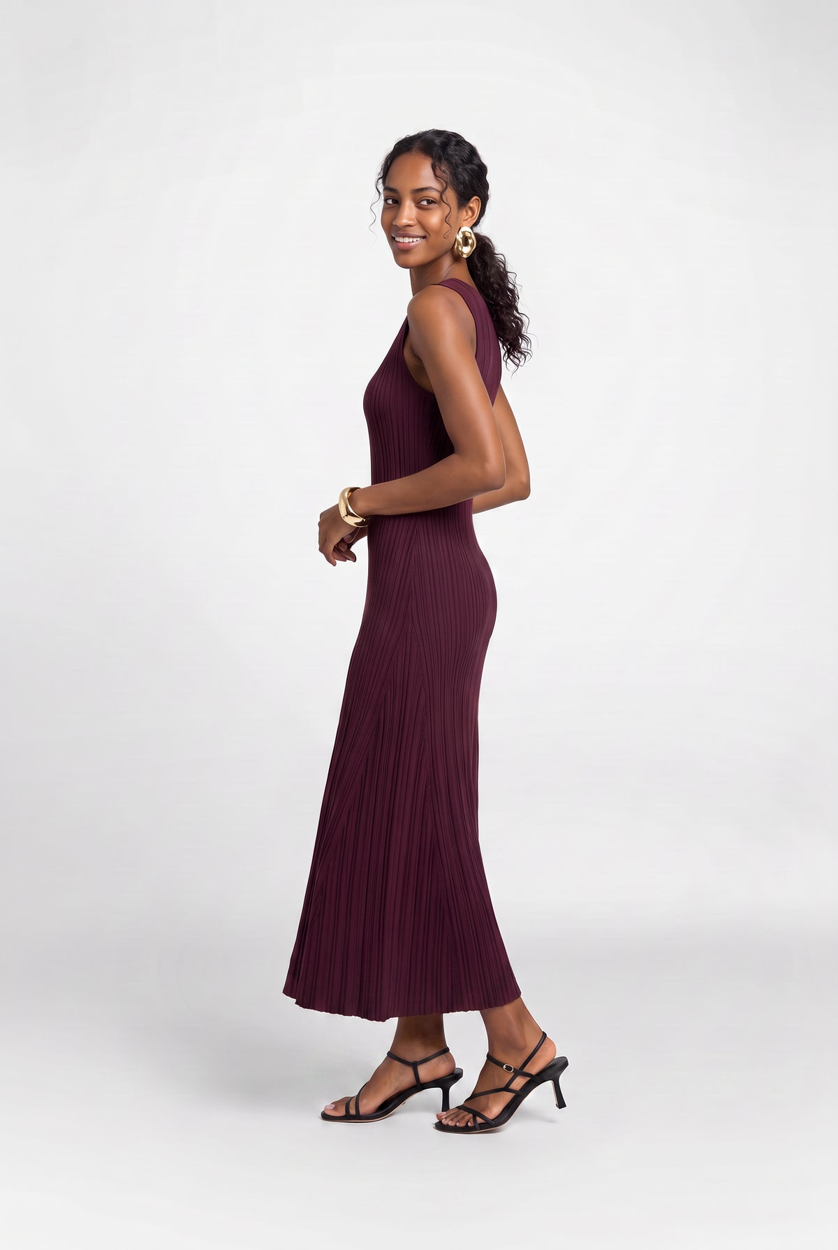 Liza Boat Neck Wide Rib Midi Dress