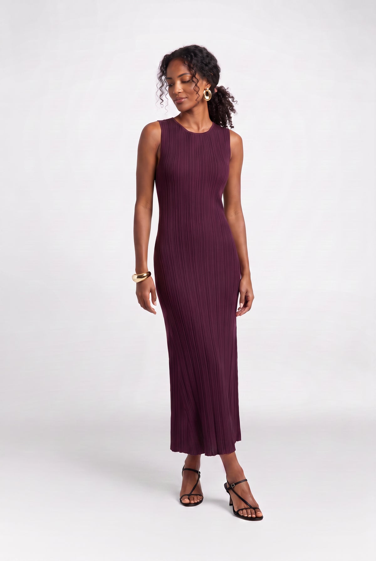 Liza Boat Neck Wide Rib Midi Dress