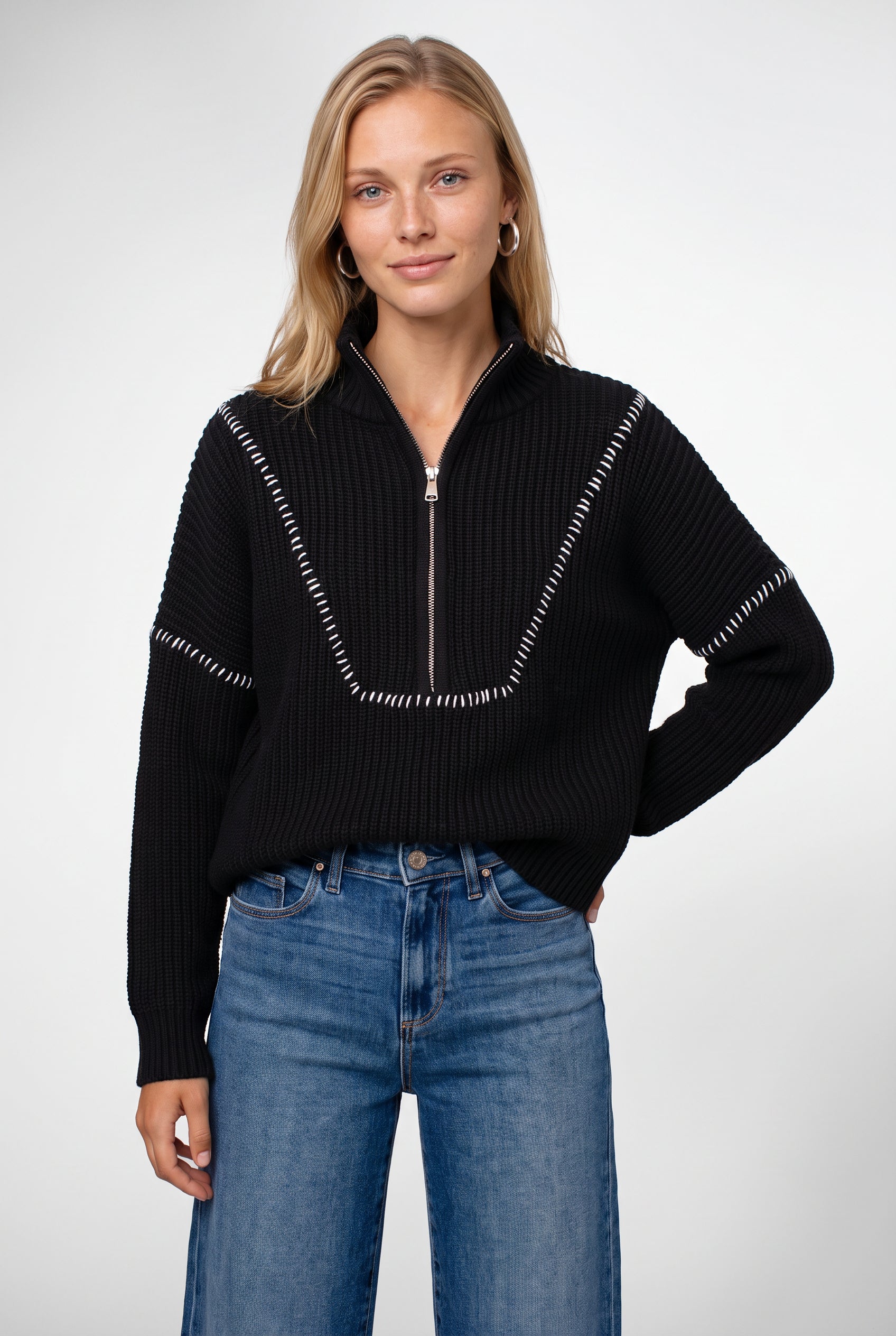 Evie Stitched Half Zip Sweater