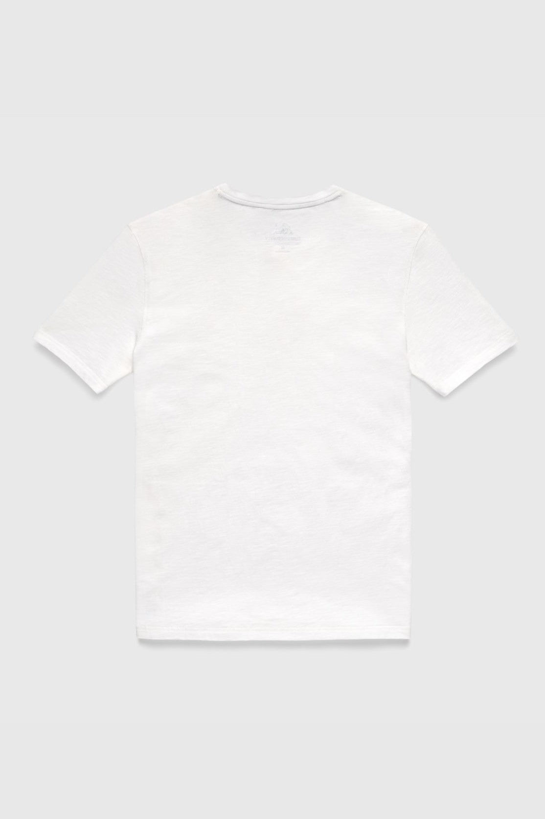 Sean Short Sleeve Garment Dye Slub Henley by Surfside Supply Co., regular fit, short-sleeve, laid flat and viewed from the back on a light gray background.