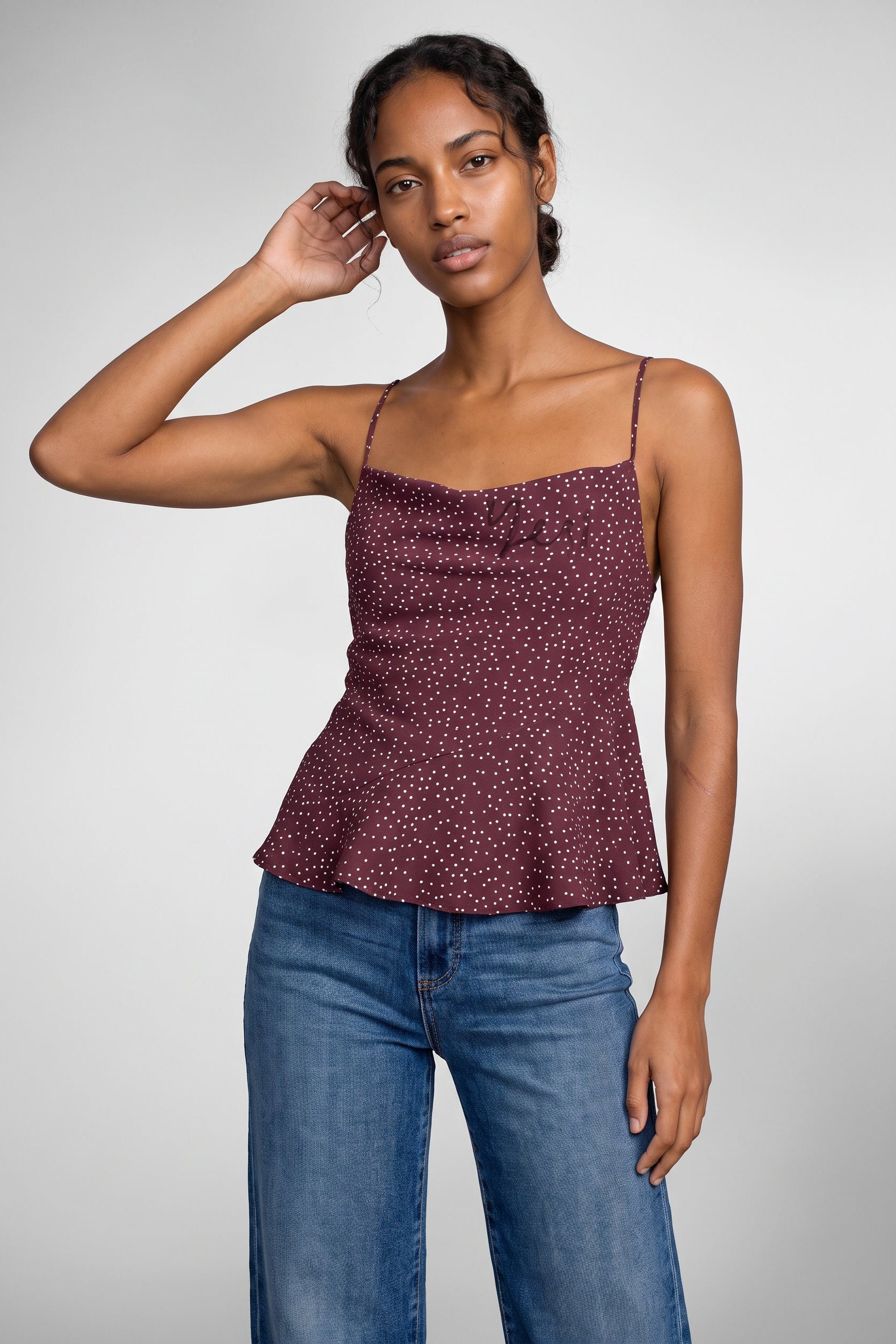 Everli Top In Plum Polka Dot
