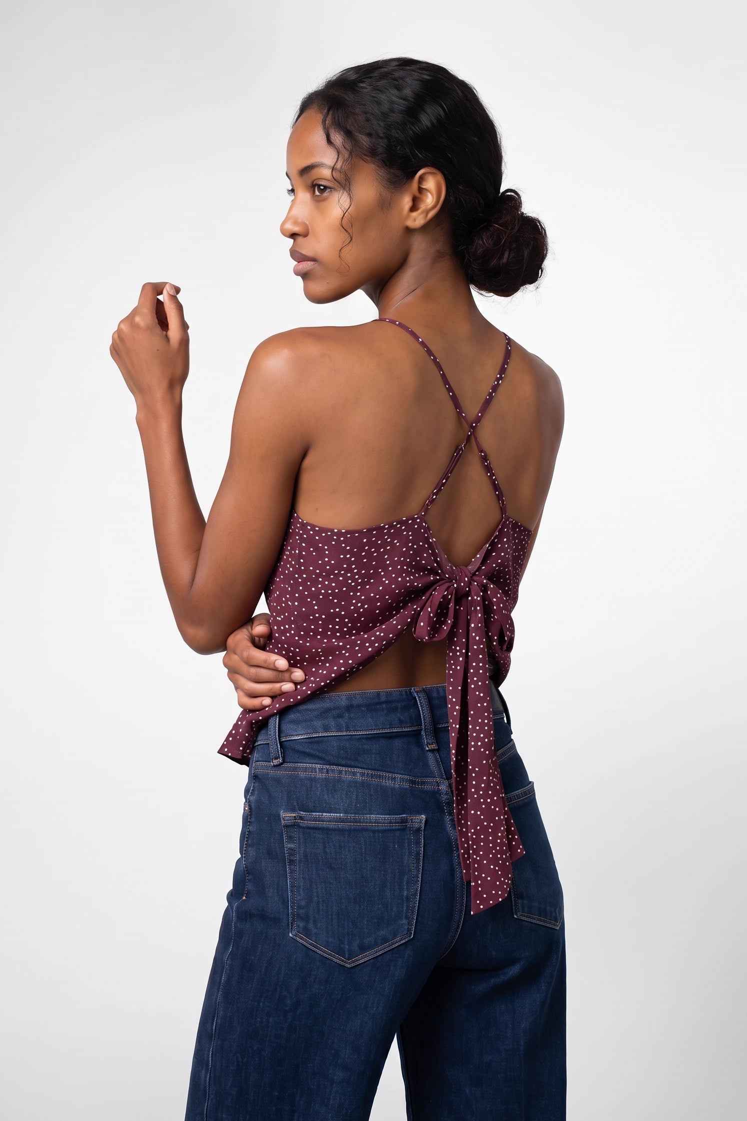 Everli Top In Plum Polka Dot