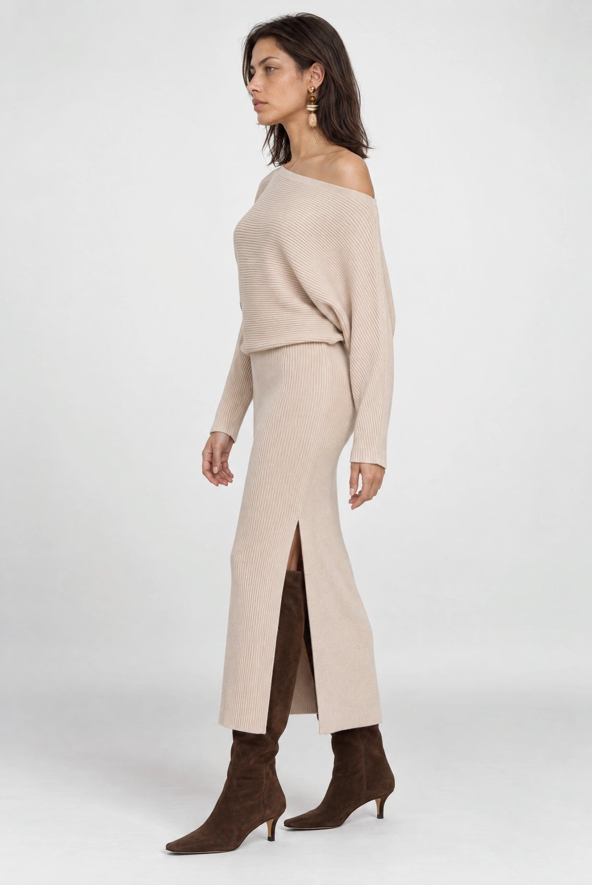 Liv Off The Shoulder Midi Sweaterdress In Winter White