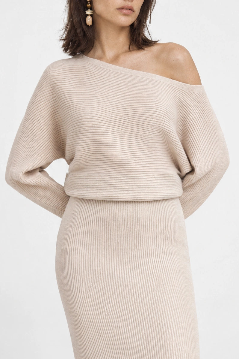 Liv Off The Shoulder Midi Sweaterdress In Winter White