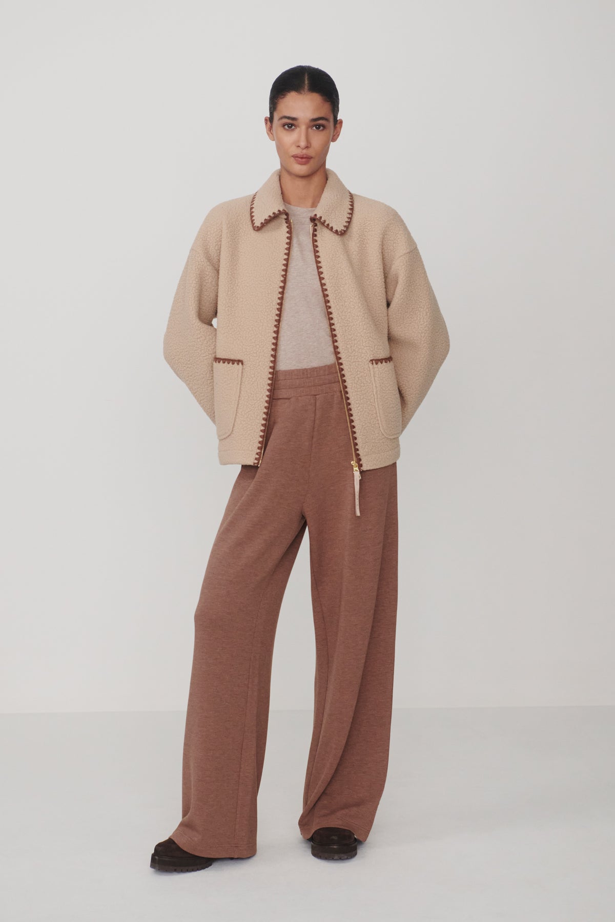 Ruiko Zip Through Fleece In Light Taupe