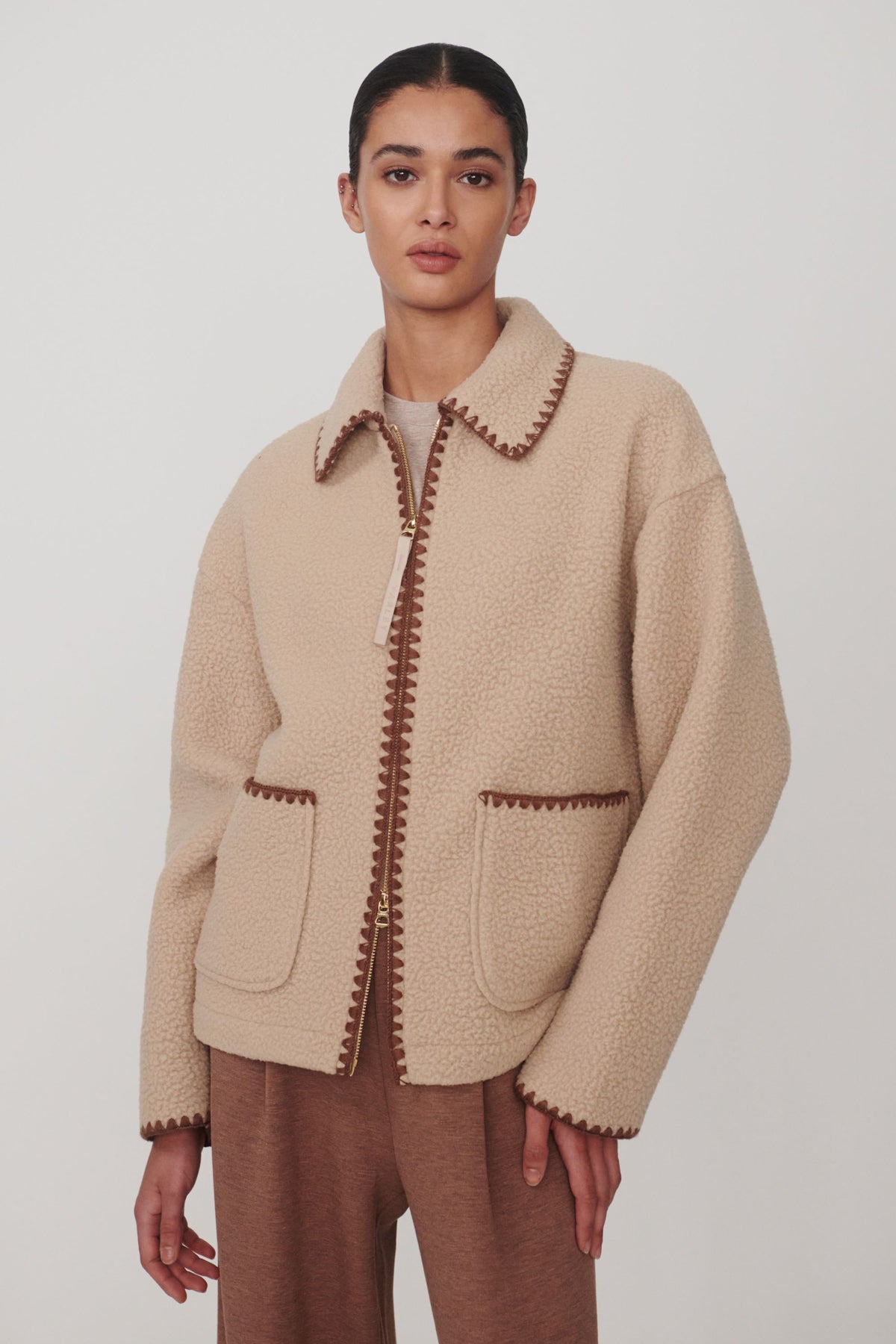 Ruiko Zip Through Fleece In Light Taupe