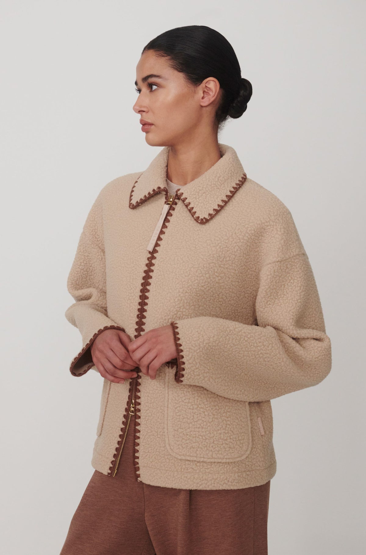 Ruiko Zip Through Fleece In Light Taupe