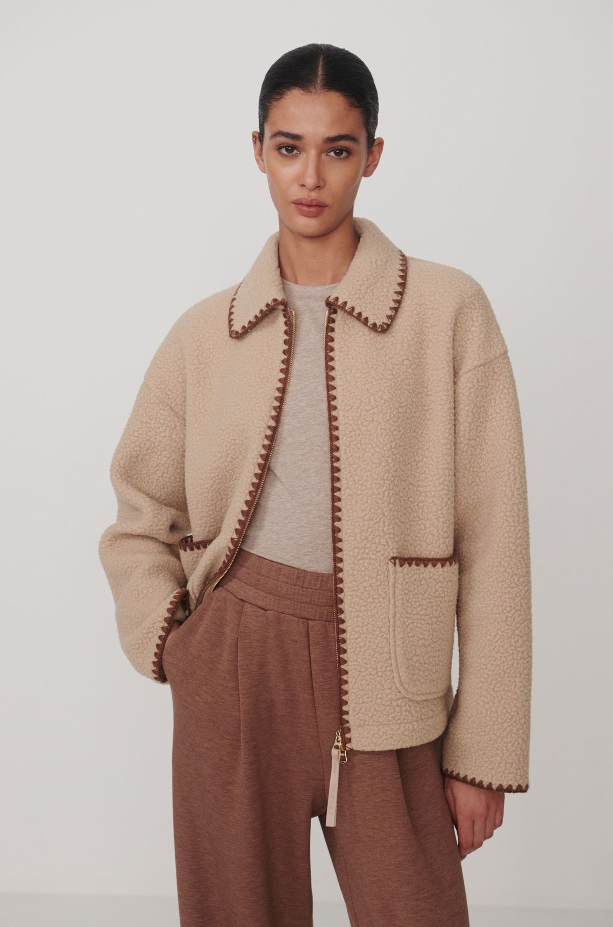 Ruiko Zip Through Fleece In Light Taupe