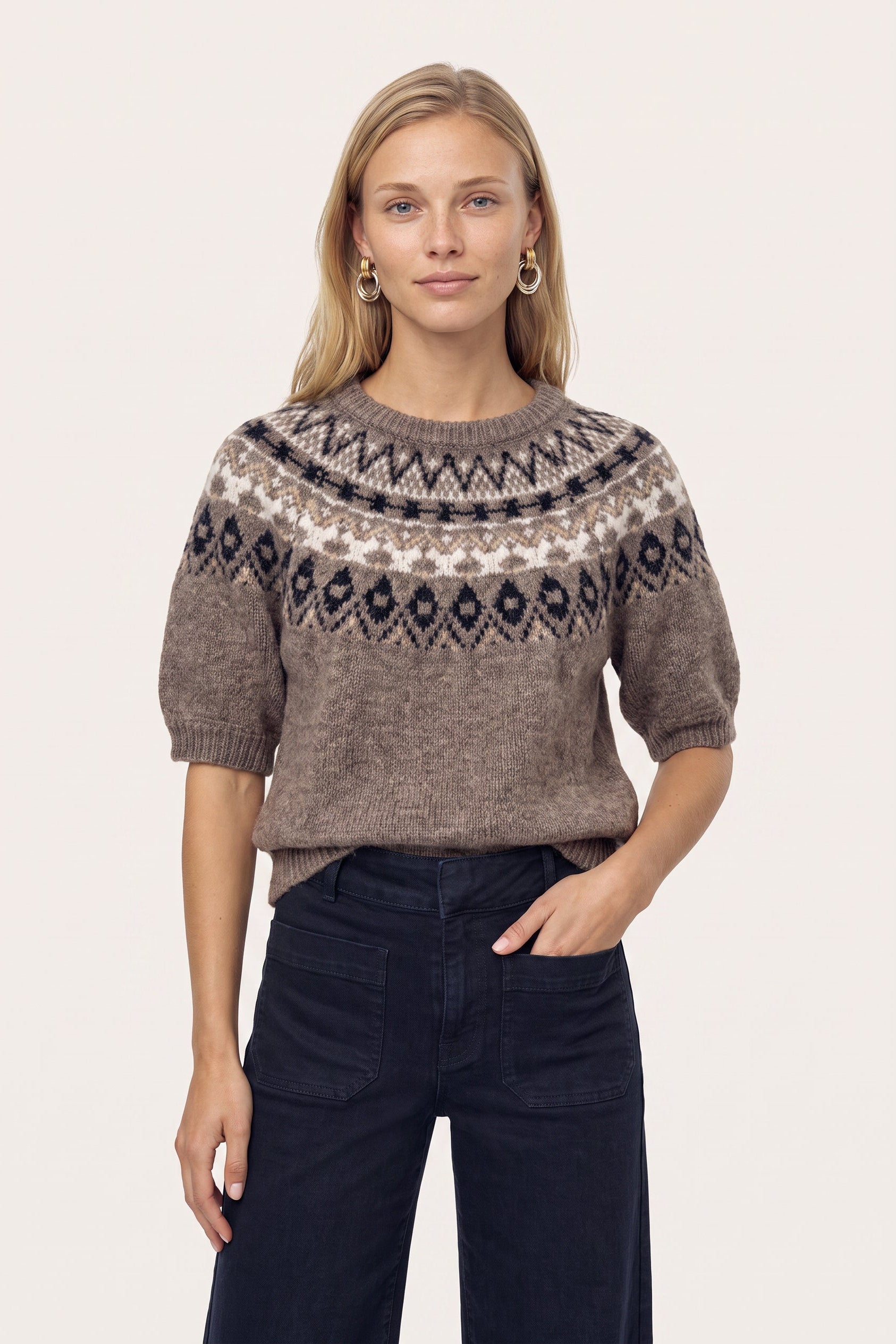 Heather Fair Isle Short Sleeve Sweater