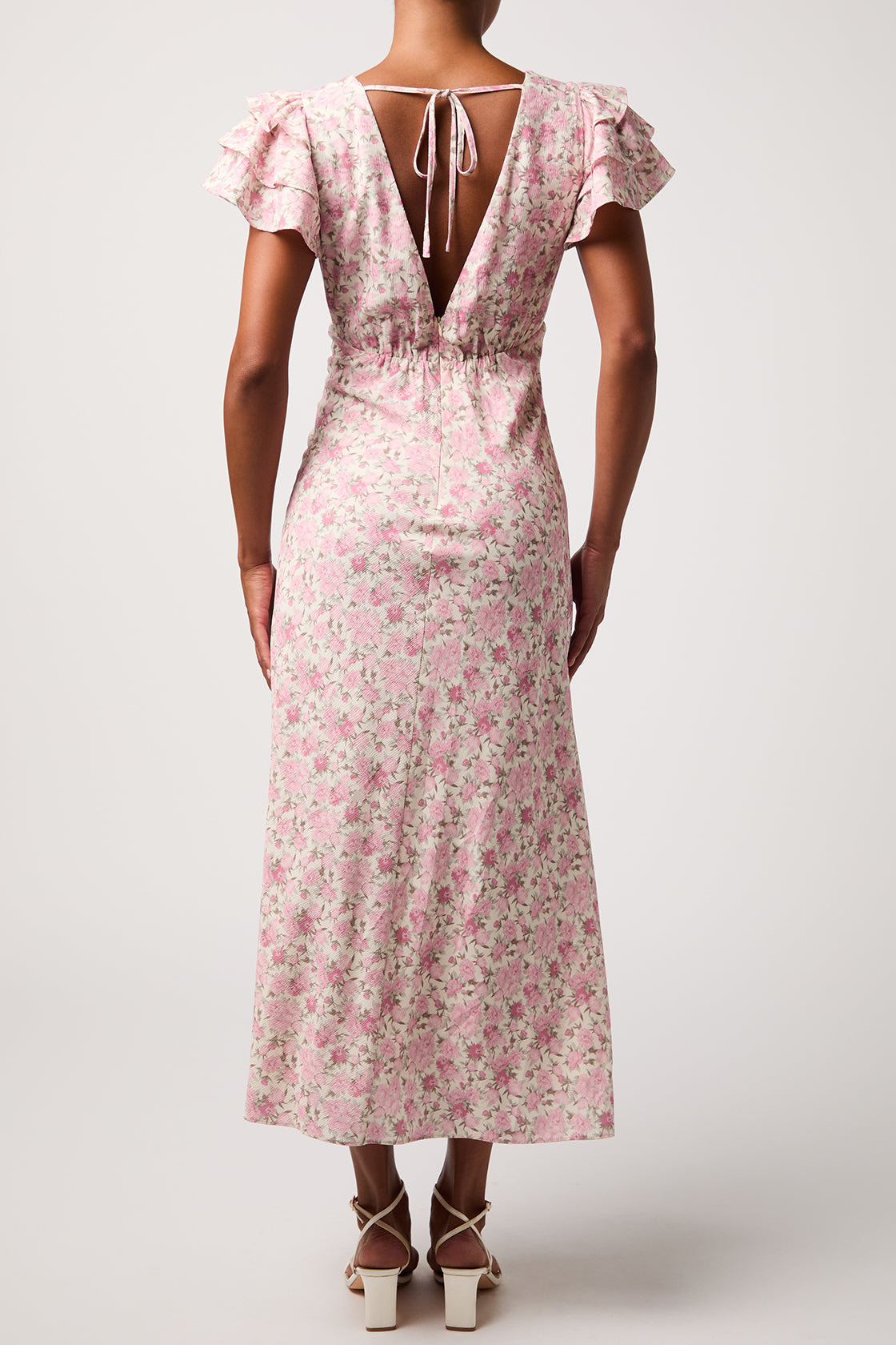 Vienna Flutter Sleeve Maxi Dress Pink Multi / L Vienna Flutter Sleeve Maxi Dress Pink Multi / L
