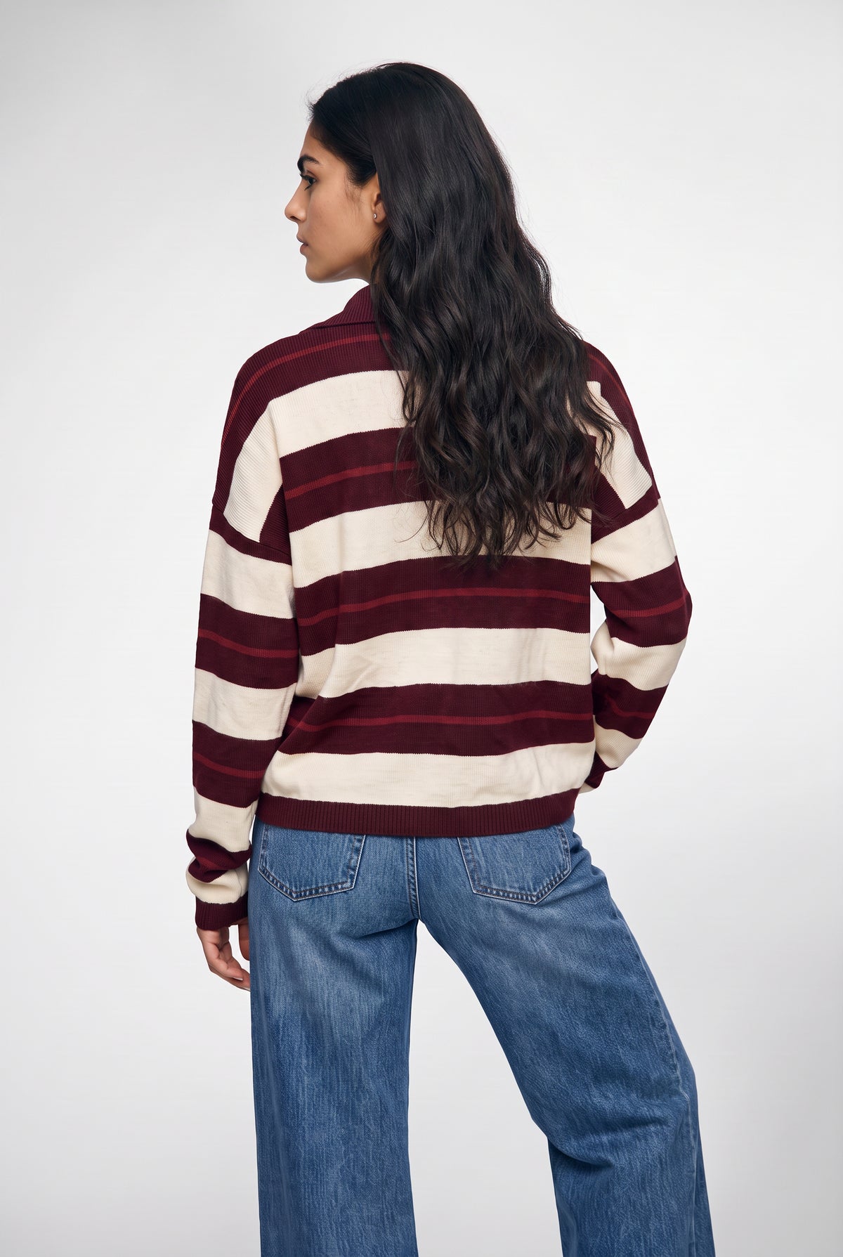 Fallon Striped Polo Sweater In Burgundy Combo