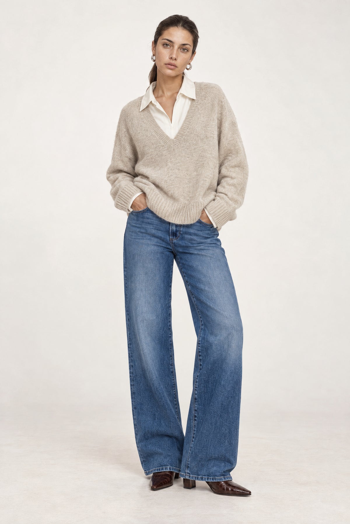 Alex V Neck Sweater In Tan