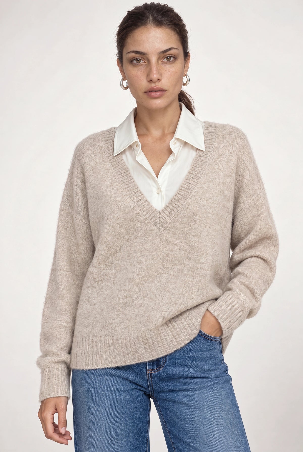 Alex V Neck Sweater In Tan