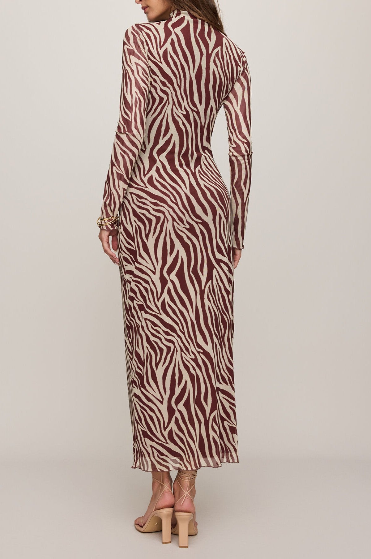 Sevilla Zebra Mesh Midi Dress In Velvet Rouge