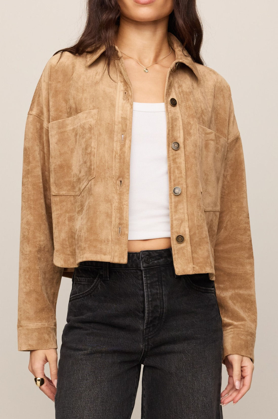 All Day Cropped Suede Jacket In Light Sand