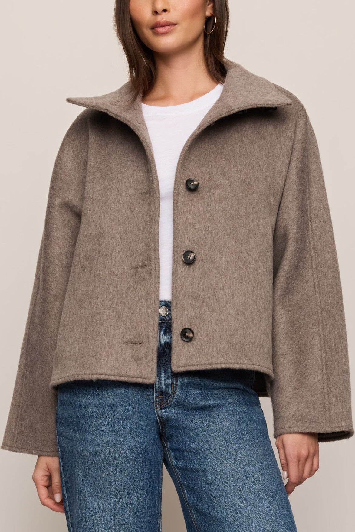 Mynka Funnel Neck Coat In Smoked Heather