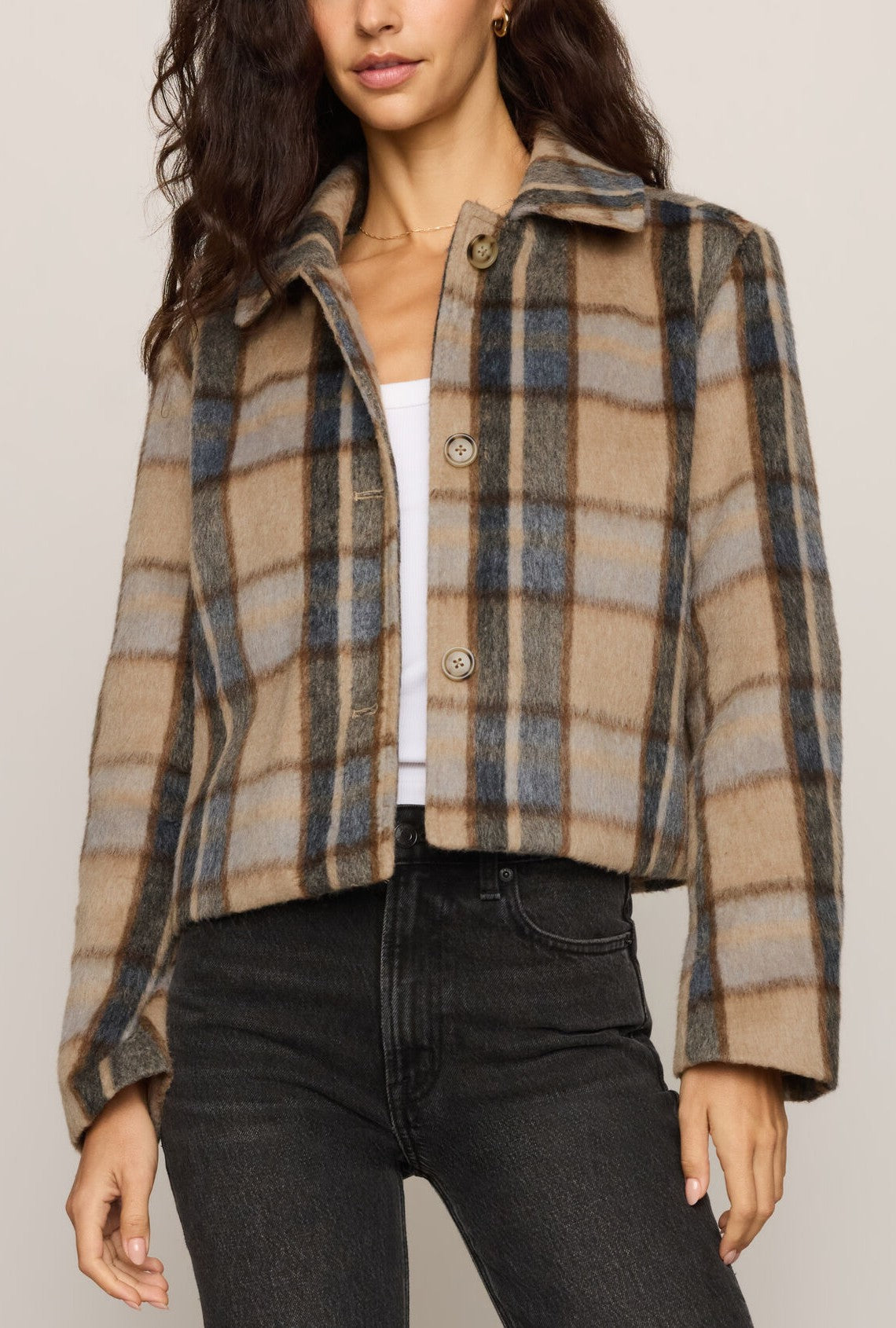 Petra Plaid Shrunken Jacket In Light Toffee