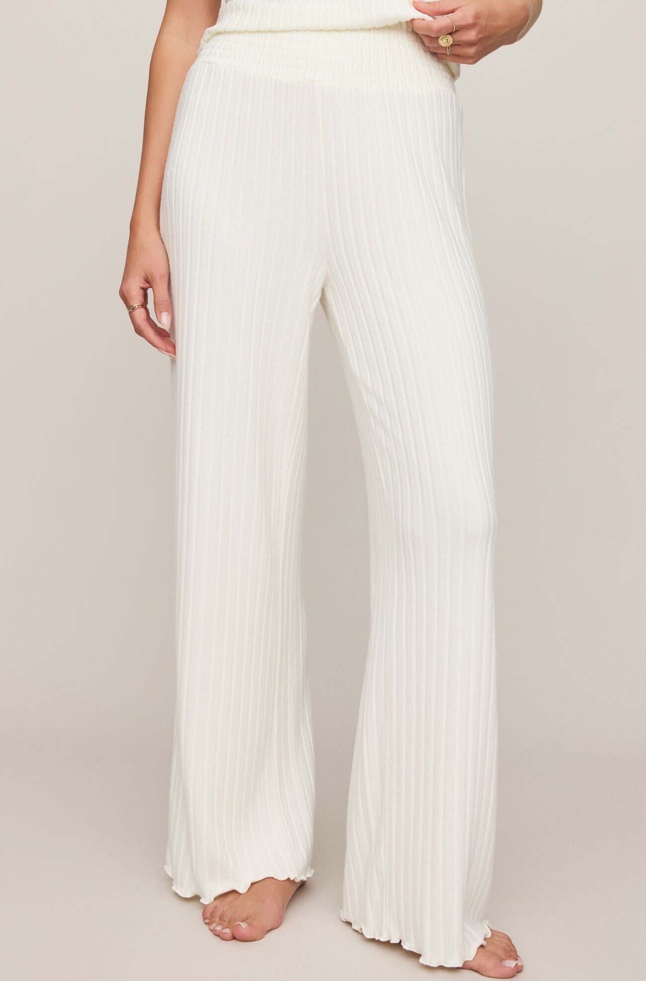 Dawn Smocked Rib Pant in Bone