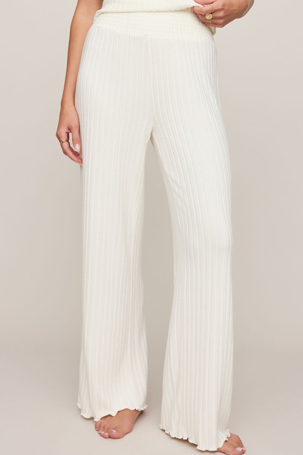 Dawn Smocked Rib Pant in Bone - BONE / L