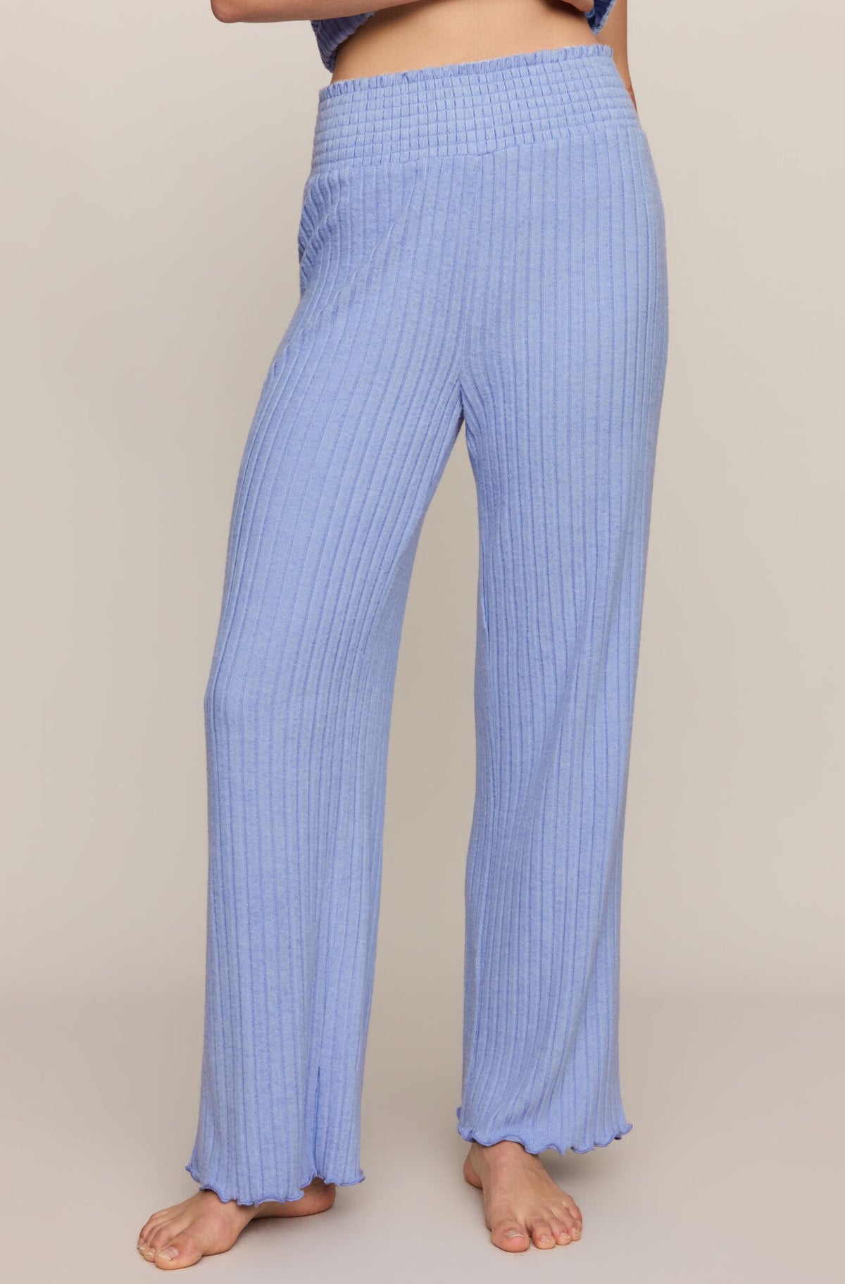 Dawn Smocked Rib Pant In Crystal Blue