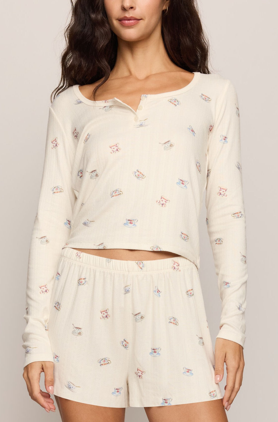 Tea Time Long Sleeve Top In Vanilla Ice