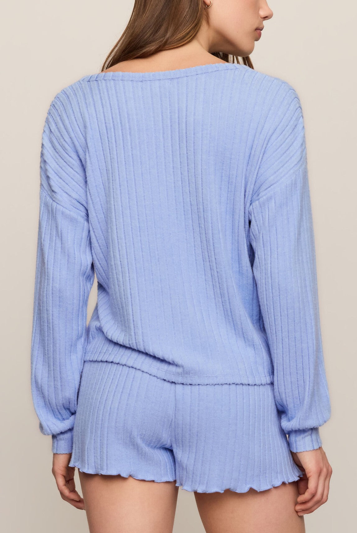 Daydreamer Soft V Long Sleeve Top In Crystal Blue
