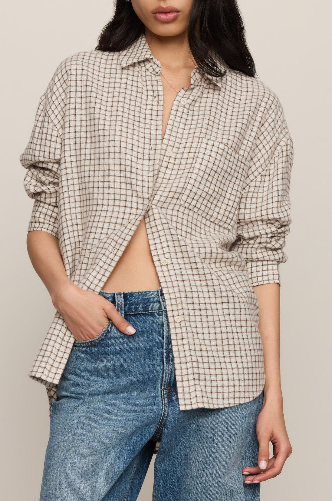 River Plaid Button Up In Frosted Pearl