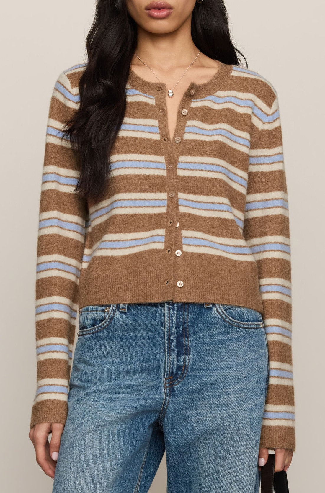 Medina Stripe Cardigan In Golden Caramel