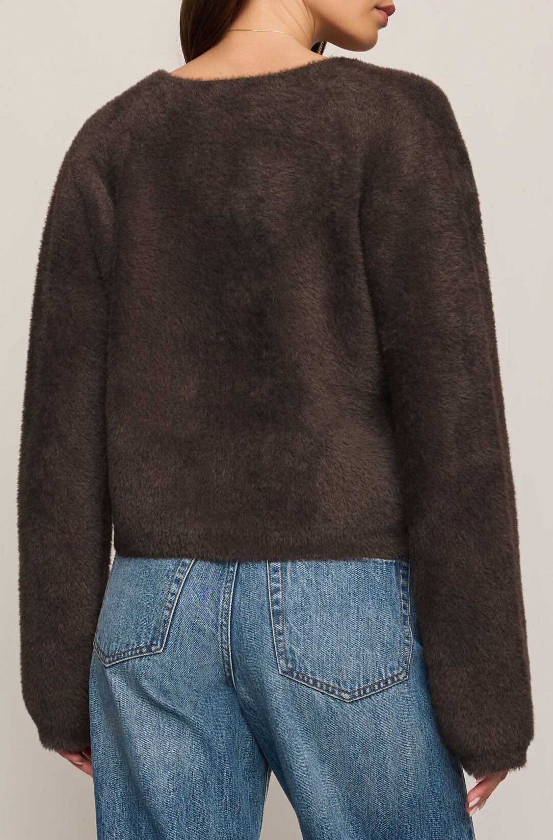 Winterglow Fluffy Cardigan In Cocoa Bean