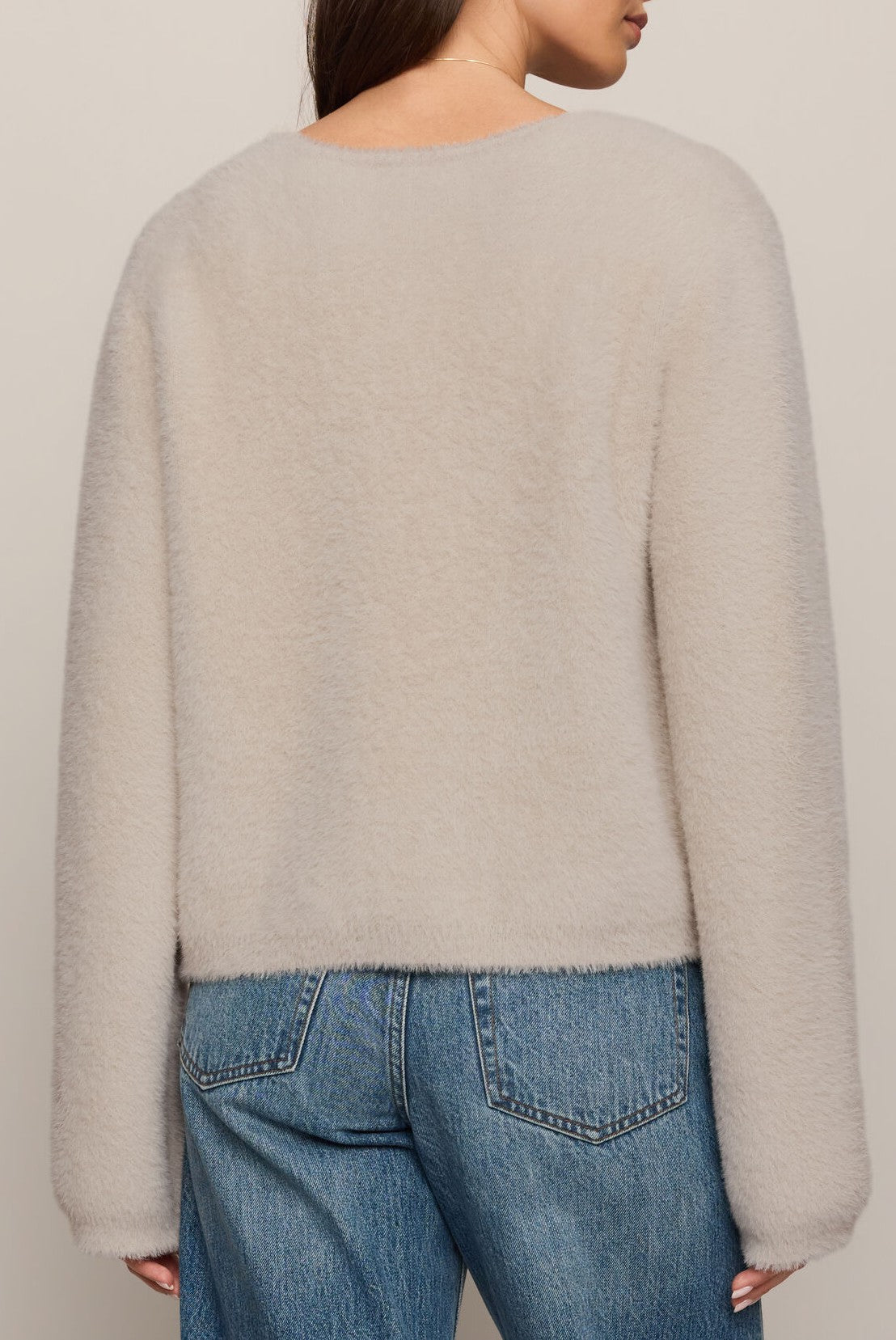 Winterglow Fluffy Cardigan In Frosted Pearl