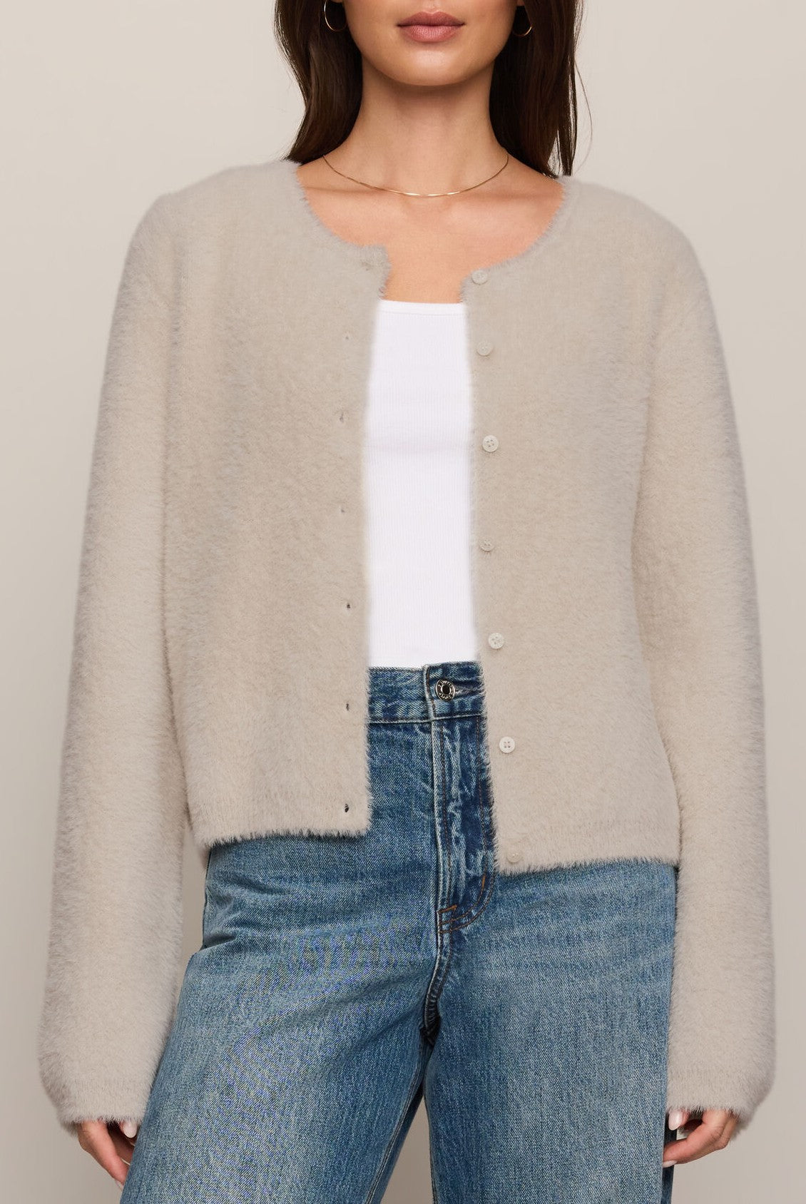 Winterglow Fluffy Cardigan In Frosted Pearl
