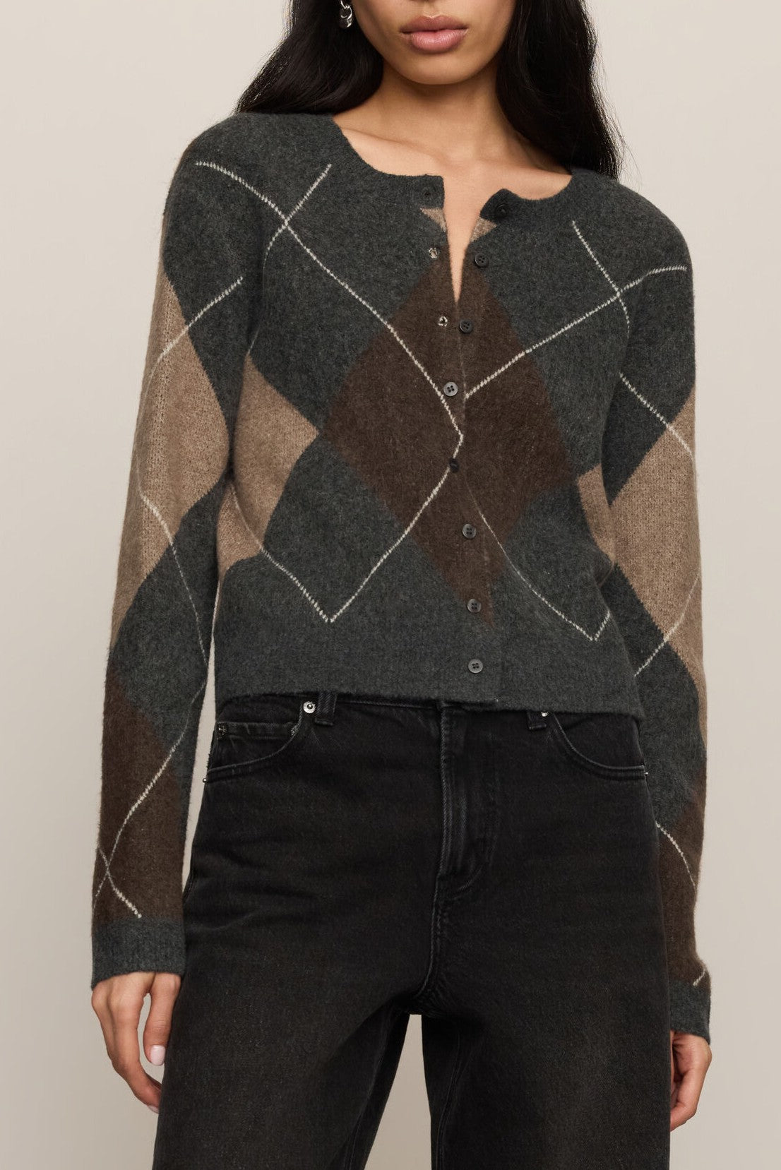 Medina Argyle Cardigan In Charcoal Heather