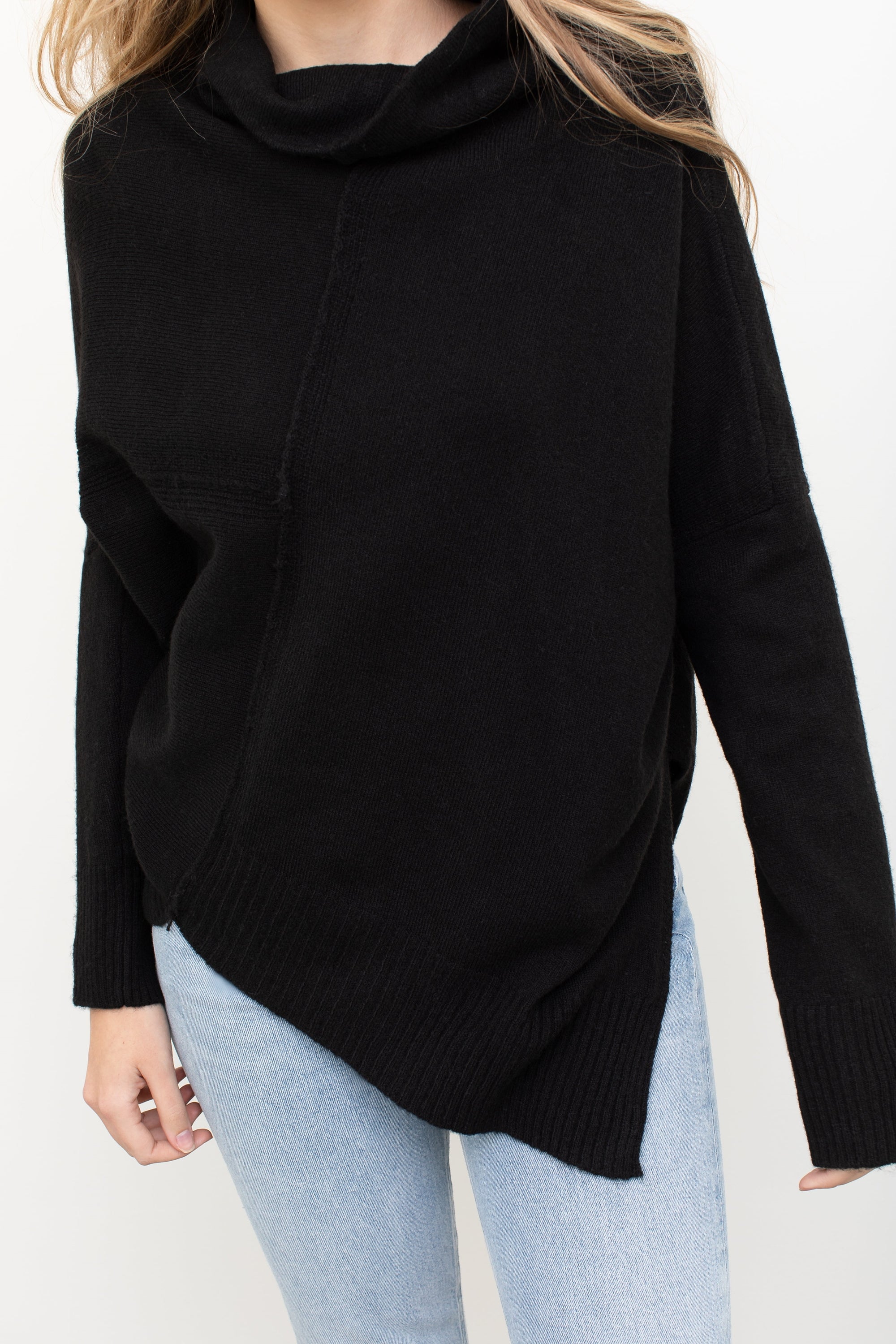 Asym Hem Mock Neck Sweater