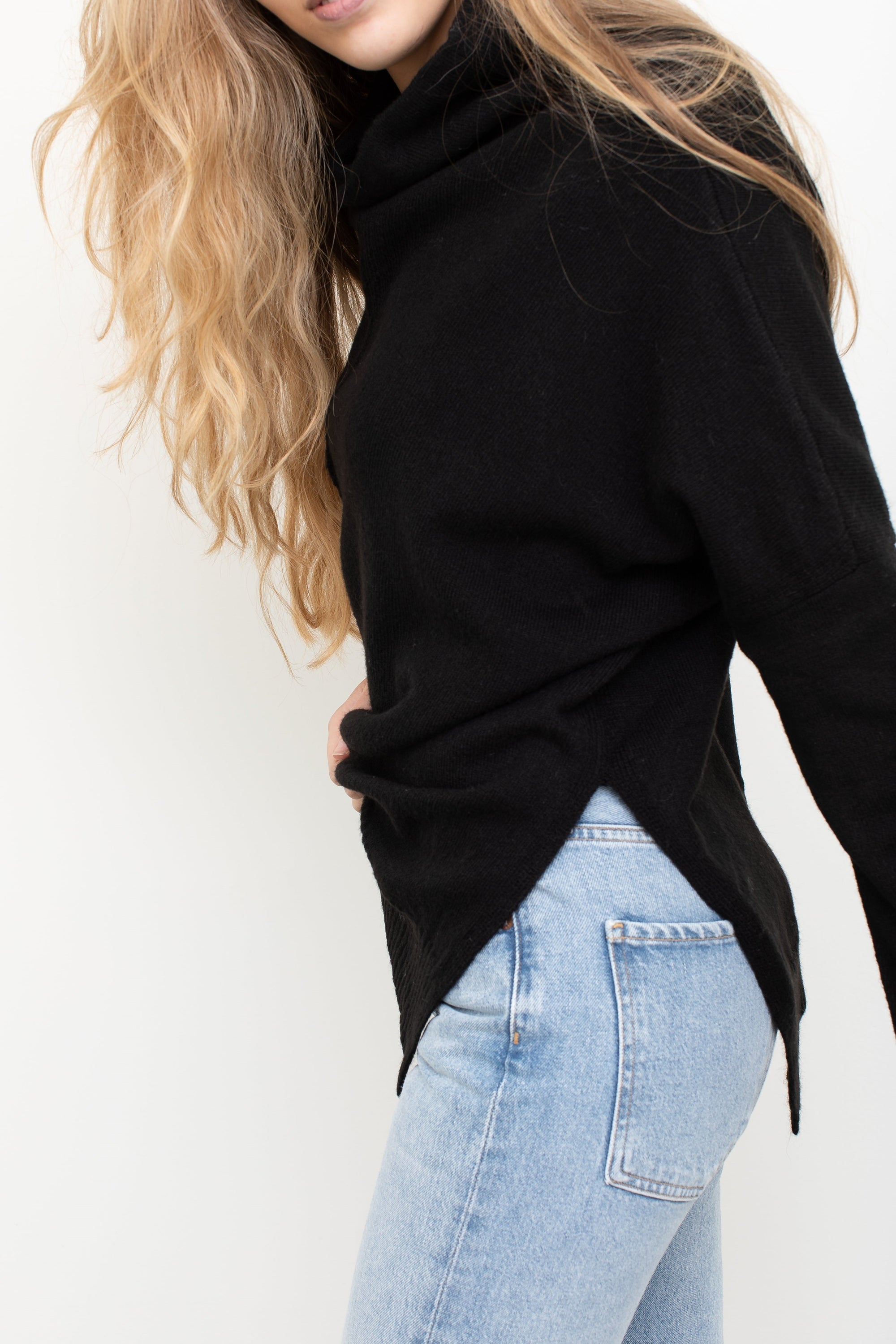 Asym Hem Mock Neck Sweater