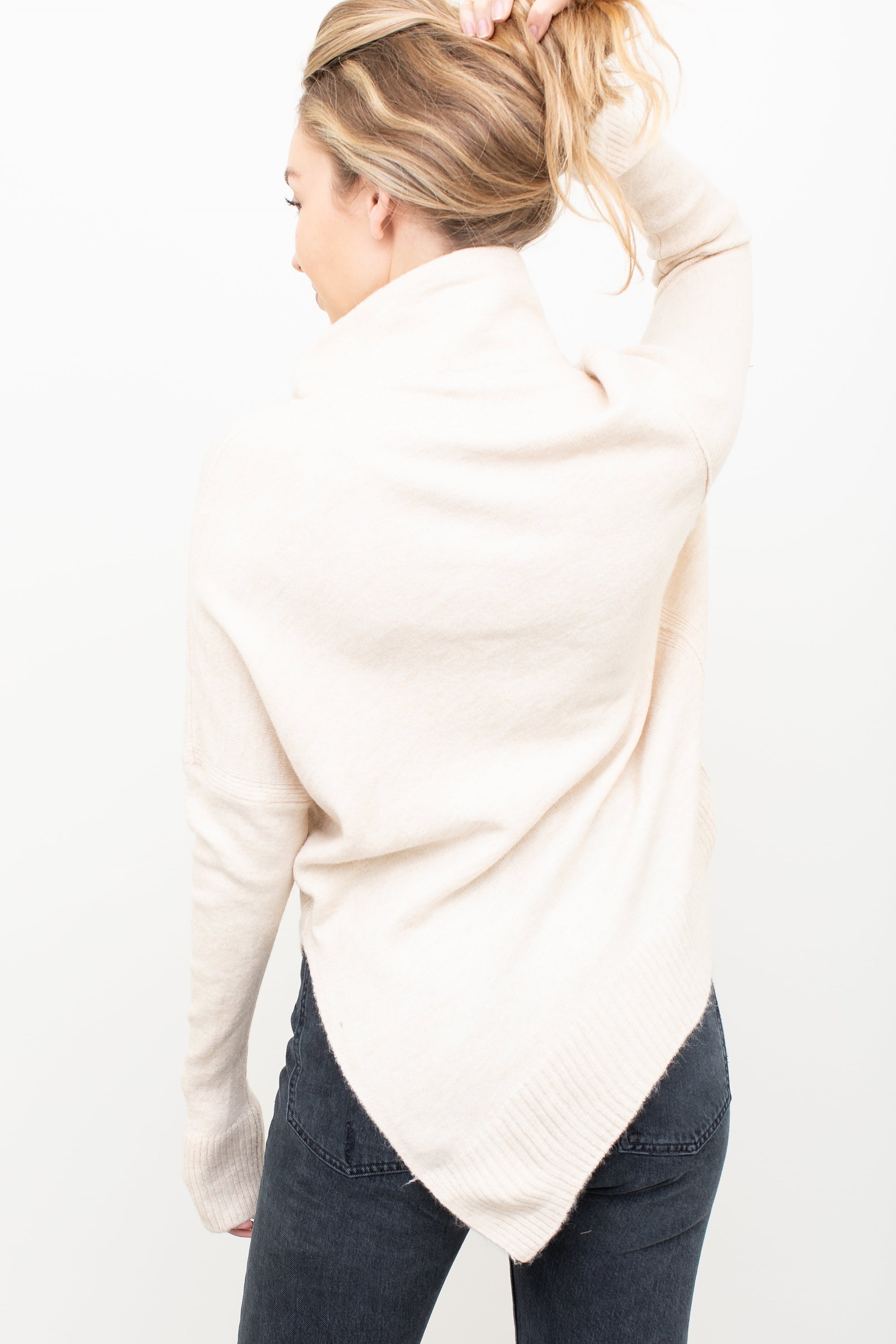 Asym Hem Mock Neck Sweater